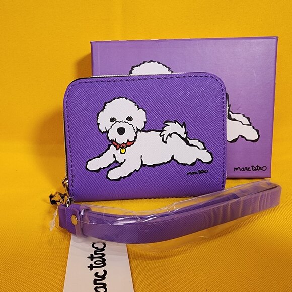 Marc Tetro Bichon Frise Purple Dog Wallet Cardholder Wristlet NEW - Picture 2 of 9